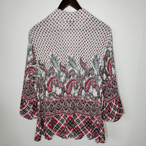 Lane Bryant Womens Button Up Top 18/20 Paisley Plaid Pleated Boho Artsy Office - Picture 4 of 10